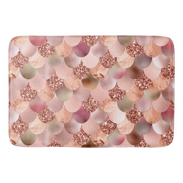 Mermaid Scales Rose Gold Glitter Spark Copper Big Bath Mat (Front)