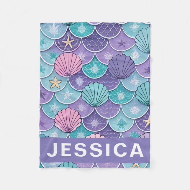 Mermaid Scales Seashell Pattern Fantasy Fleece Blanket (Front)