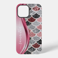 Mermaid Scales Silver Handwritten Name Pink