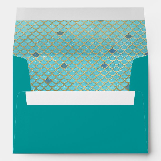 Mermaid Scales Teal Gold 5X7 Envelopes (Back (Bottom))