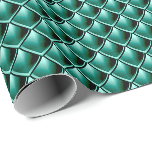 Mermaid Scales Teal Green Tropical Dragon Skin Wrapping Paper (Roll Corner)