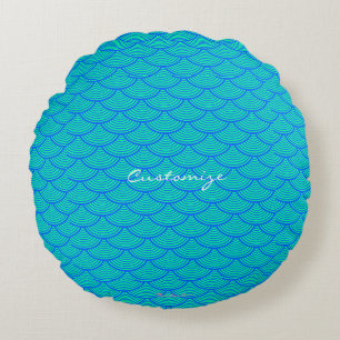 mermaid scales Thunder_Cove aqua/blue Round Cushion