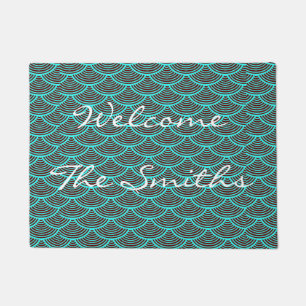 mermaid scales Thunder_Cove black/aqua Doormat