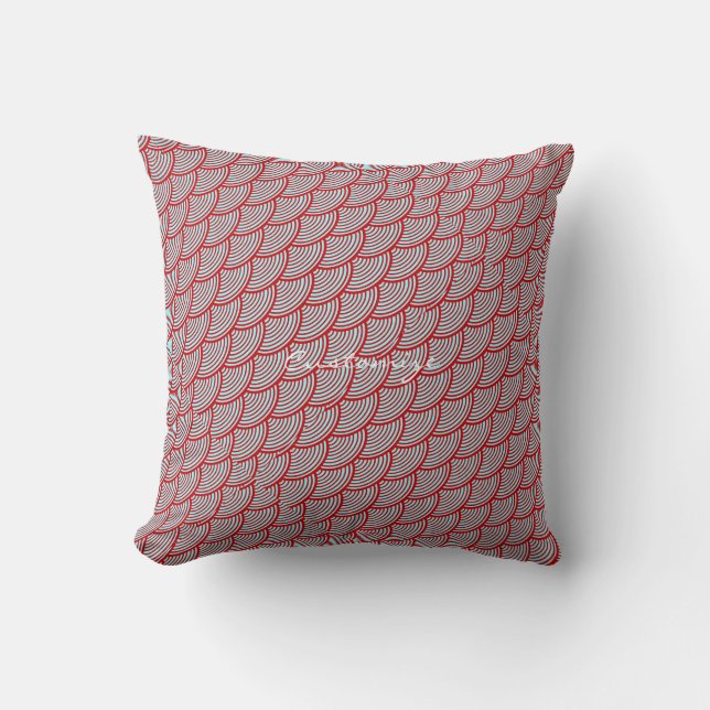 mermaid scales Thunder_Cove grey/red Cushion (Front)