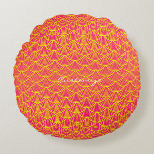 mermaid scales Thunder_Cove orange/yellow Round Cushion