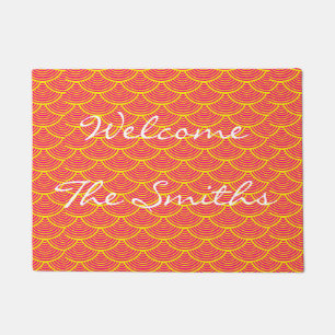 mermaid scales Thunder_Cove red/orange Doormat