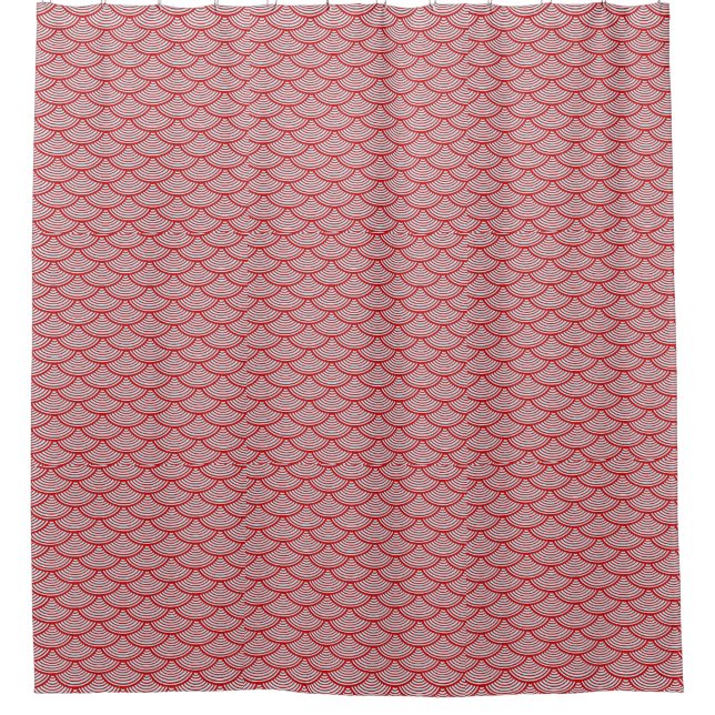 mermaid scales Thunder_Cove red/white Shower Curtain (Front)