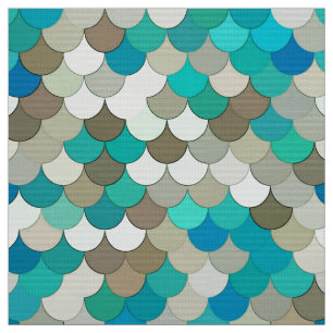 Mermaid Scales, Turquoise, Aqua, Taupe, & Cream Fabric