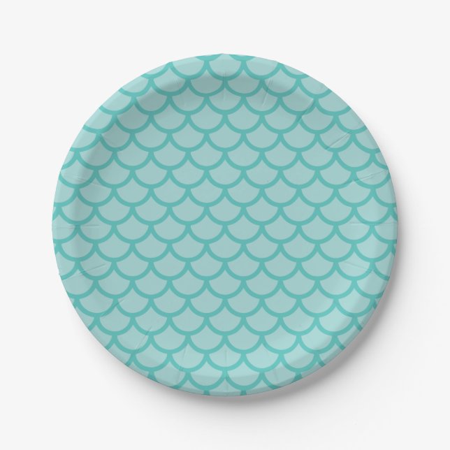 Mermaid Scales turquoise birthday Party Paper Plate (Front)
