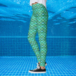 Mermaid Scales Turquoise Green pattern Leggings