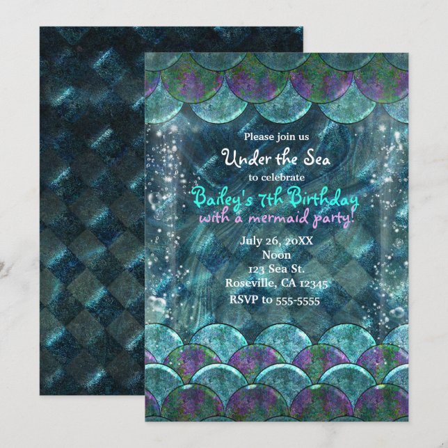 Mermaid Scales Under the Sea Party Invitations (Front/Back)
