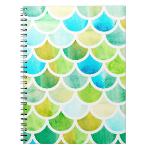 Mermaid scales. Watercolor fish scales. Bright sum Notebook