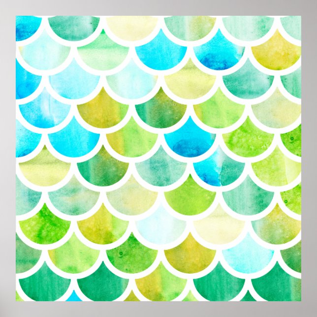 Mermaid scales. Watercolor fish scales. Bright sum Poster (Front)