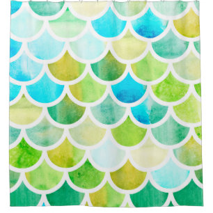 Mermaid scales. Watercolor fish scales. Bright sum Shower Curtain