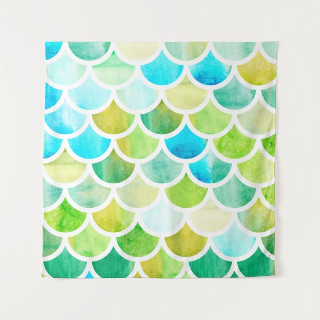 Mermaid scales. Watercolor fish scales. Bright sum Tapestry (Front)