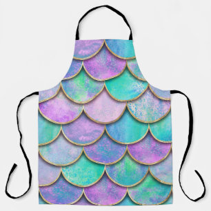Mermaid scales: watercolor wave pattern. apron