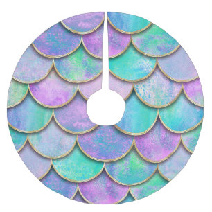 Mermaid scales: watercolor wave pattern. brushed polyester tree skirt