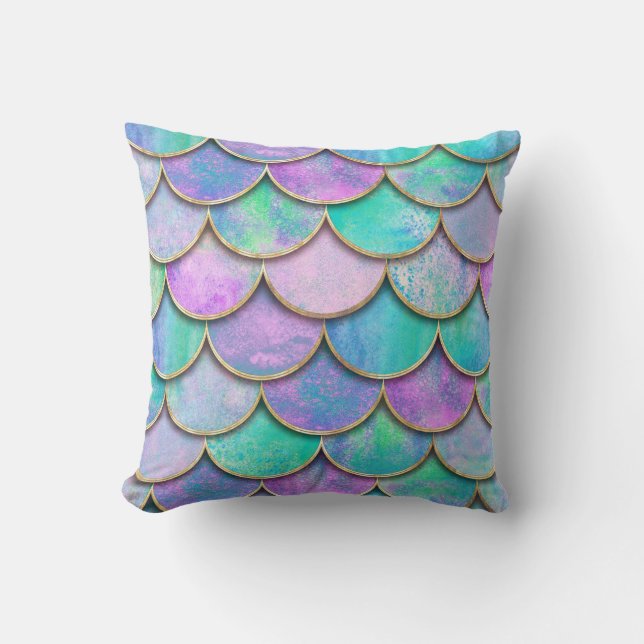 Mermaid scales: watercolor wave pattern. cushion (Front)