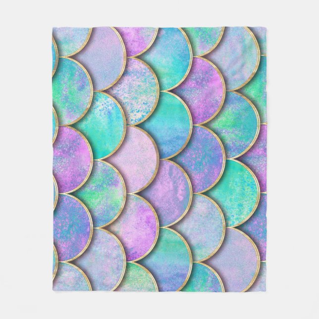 Mermaid scales: watercolor wave pattern. fleece blanket (Front)