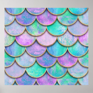 Mermaid scales: watercolor wave pattern. poster