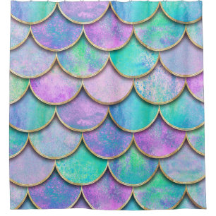 Mermaid scales: watercolor wave pattern. shower curtain