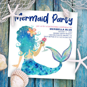 Mermaid Sea   Beach Cocktail Bachelorette Party Invitation