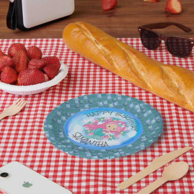 Mermaid Sea Blue Green Scales Paper Plate (Picnic)