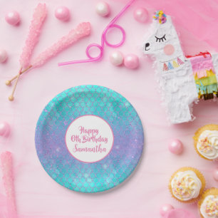 Mermaid Sea Blue Purple Scales Paper Plate