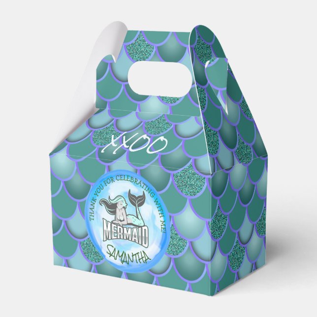 Mermaid Sea Blue Scales Thank You Favour Box (Front Side)