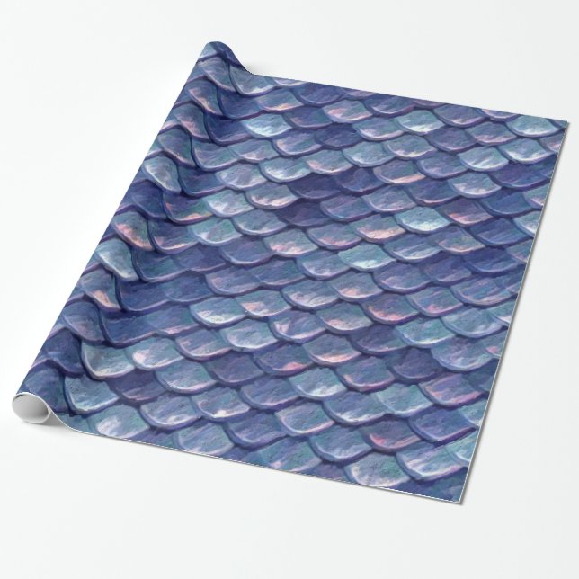 Mermaid Sea Blue Scales Wrapping Paper (Unrolled)