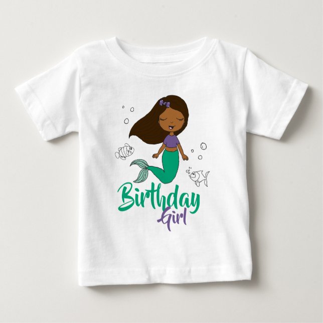 Mermaid Sea Creature Party Black Mermaid Cartoon Baby T-Shirt (Front)