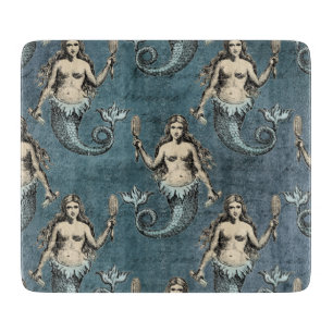 Mermaid Sea Creatures Ocean Blue Colour Handwritte Cutting Board