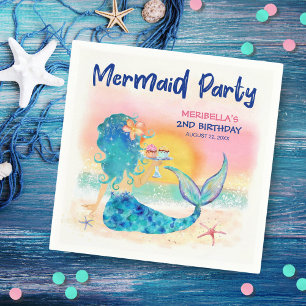 Mermaid Sea Cupcake Tropical Beach Girl's Birthday Napkin