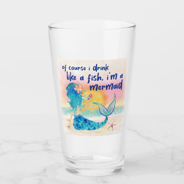 Mermaid Sea | Drink Like A Fish Tropical Beach  Glass (Front)