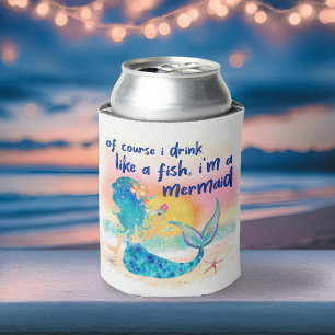 Mermaid Sea Drink Like Fish Tropical Beach Can Cooler