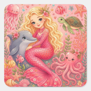 Mermaid & Sea Friends Square Sticker