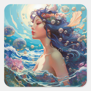 Mermaid Sea Goddess Fantasy Art Square Sticker