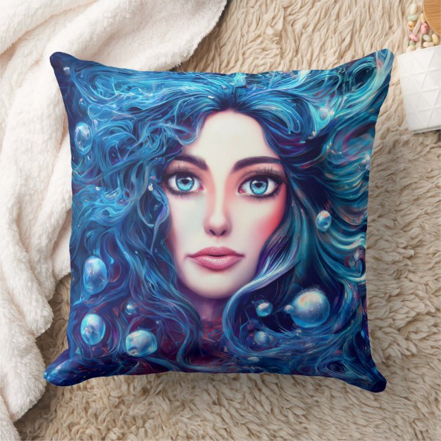Mermaid Sea Goddess Nymph Siren Blue Underwater Cushion (Blanket)
