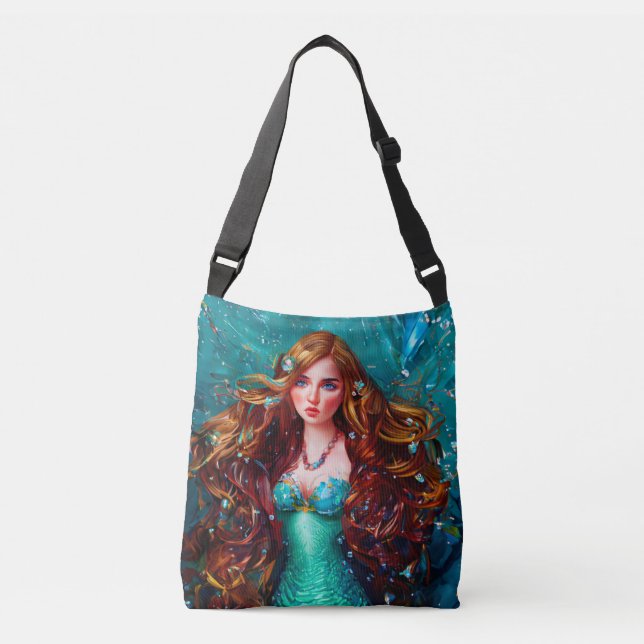 Mermaid Sea Goddess Nymph Siren Under Water Art Crossbody Bag (Front)