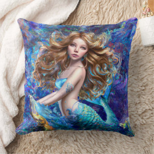 Mermaid Sea Goddess Nymph Siren Under Water Art Cushion