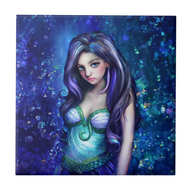 Mermaid Sea Goddess Nymph Siren Underwater Art Ceramic Tile (Front)