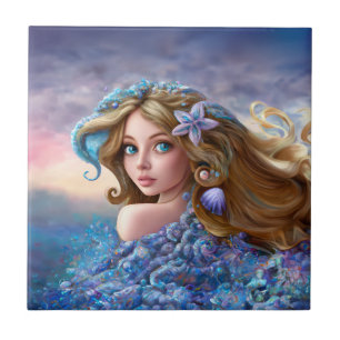 Mermaid Sea Goddess Nymph Siren Underwater Art Ceramic Tile