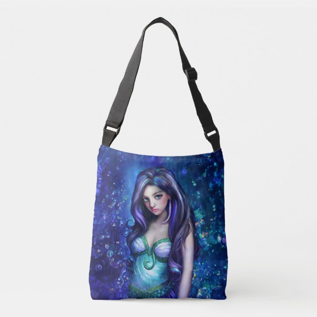 Mermaid Sea Goddess Nymph Siren Underwater Art Crossbody Bag (Front)