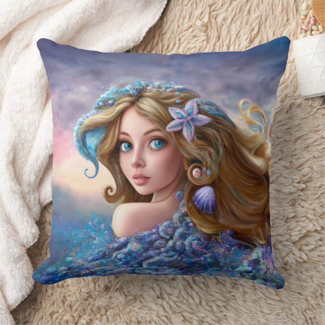 Mermaid Sea Goddess Nymph Siren Underwater Art Cushion (Blanket)
