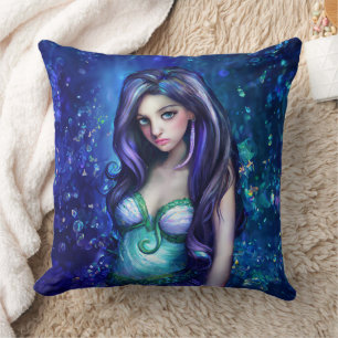 Mermaid Sea Goddess Nymph Siren Underwater Art Cushion