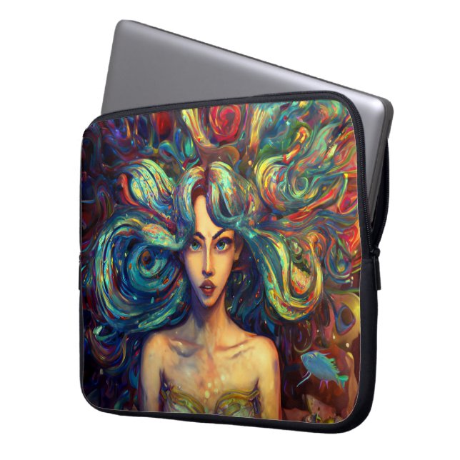 Mermaid Sea Goddess Nymph Siren Underwater Art Laptop Sleeve (Front Left)