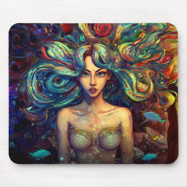 Mermaid Sea Goddess Nymph Siren Underwater Art Mouse Pad (Front)