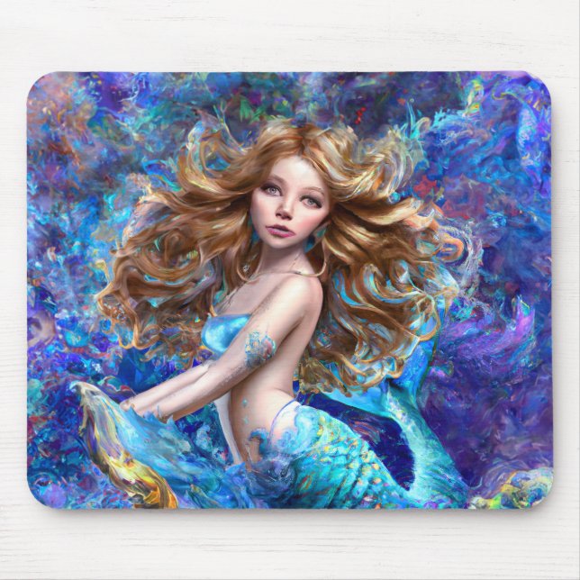 Mermaid Sea Goddess Nymph Siren Underwater Art Mouse Pad (Front)