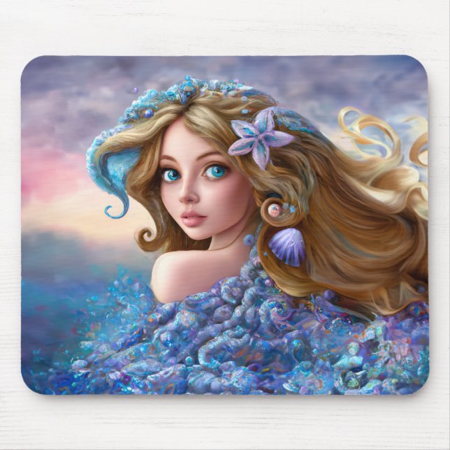 Mermaid Sea Goddess Nymph Siren Underwater Art Mouse Pad (Front)