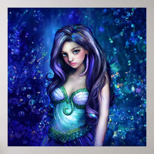 Mermaid Sea Goddess Nymph Siren Underwater Art Poster (Front)